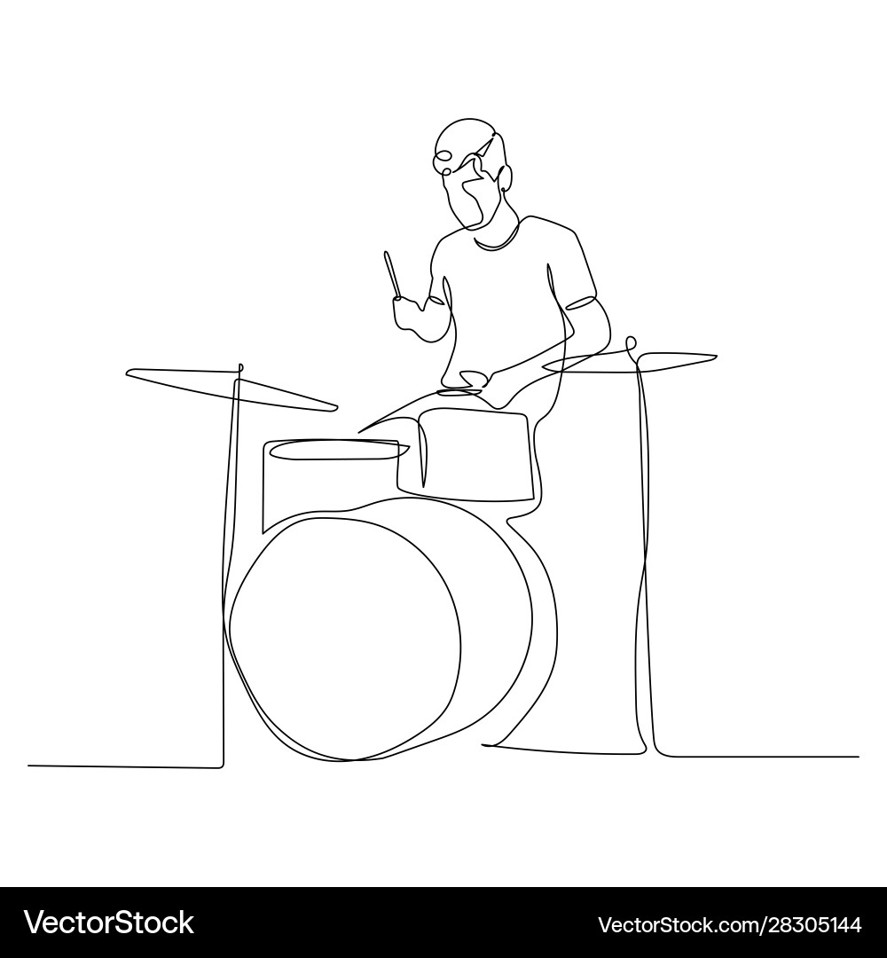 Continuous one line man playing drums Vector Image