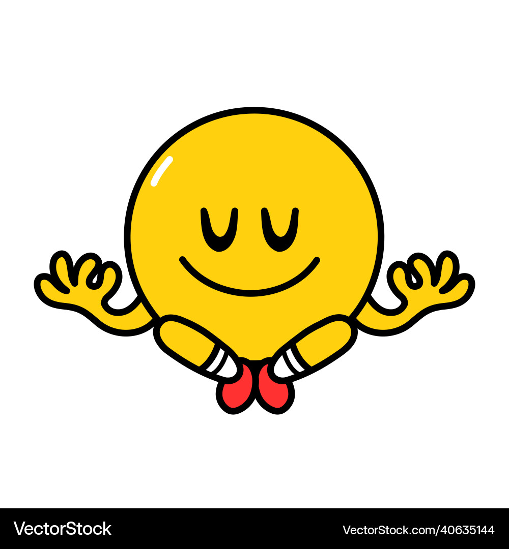 Cute funny emoji smile face meditate in yoga pose Cute funny emoji smile face meditate in yoga pose vector image