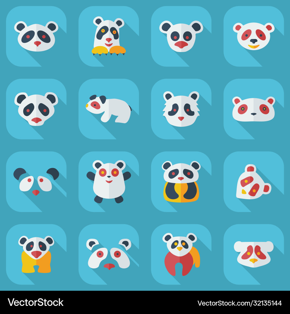 Flat concept set modern design with shadow pandas vector image