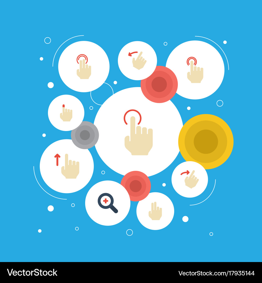 Flat icons gesture magnifier double click Vector Image