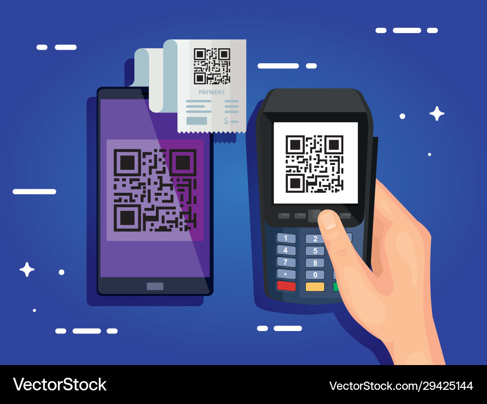 Hand using dataphone with scan code qr Vector Image
