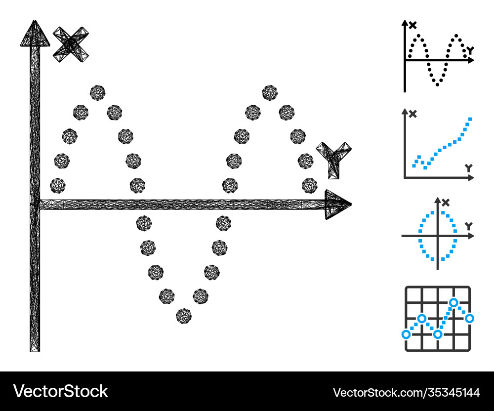 Linear sinusoid plot mesh vector image