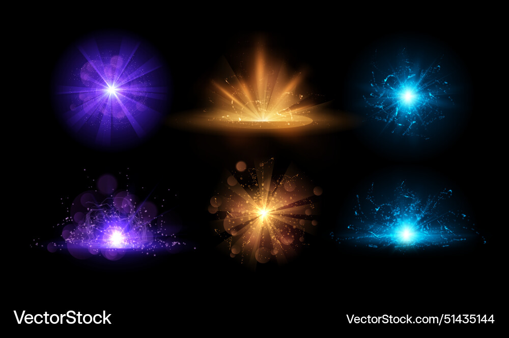 Magic burst glow sparkling effect set Magic burst glow sparkling effect set Vector Image