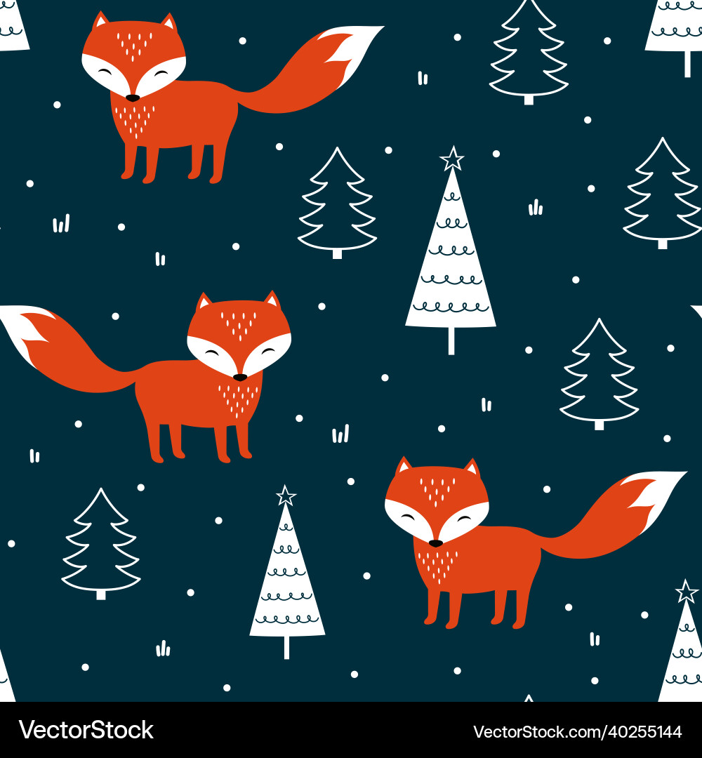 Seamless pattern with fox and fir trees Seamless pattern with fox and fir trees Vector Image