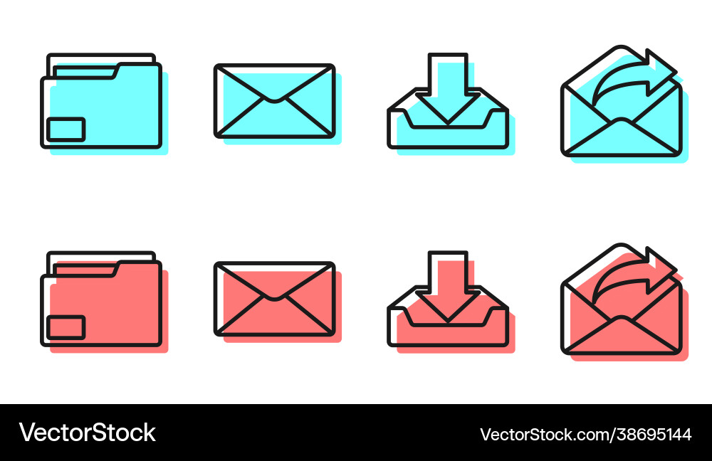 Set line download inbox document folder envelope vector image