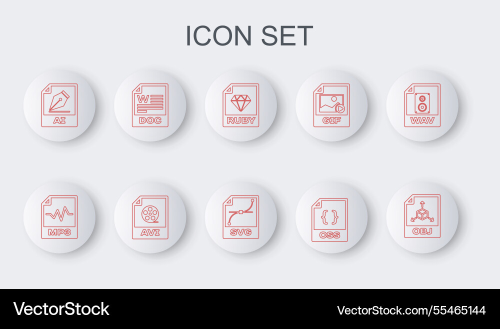 Set line obj file document mp3 ruby css ai doc Set line obj file document mp3 ruby css ai doc Vector Image