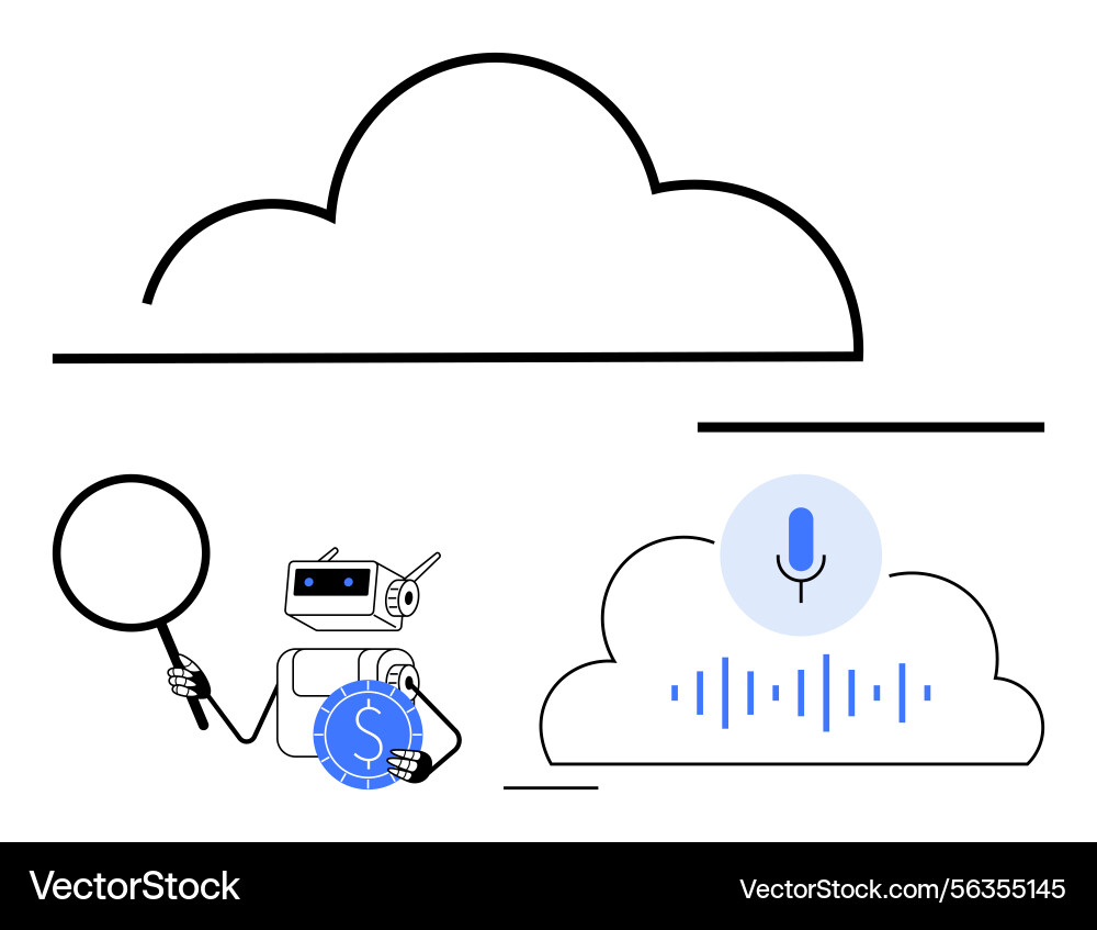 Ai robot exploring cloud data with search Ai robot exploring cloud data with search vector image