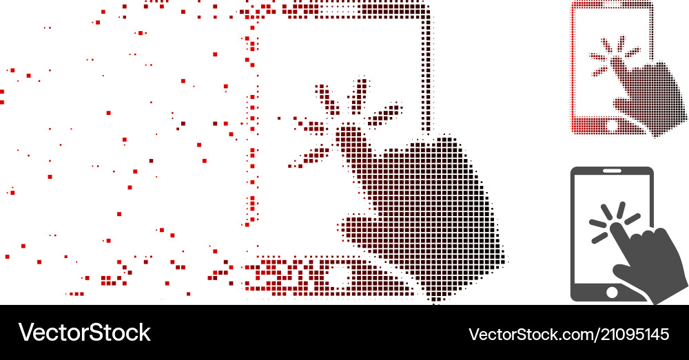 Dissolved pixel halftone click smartphone icon Dissolved pixel halftone click smartphone icon Vector Image