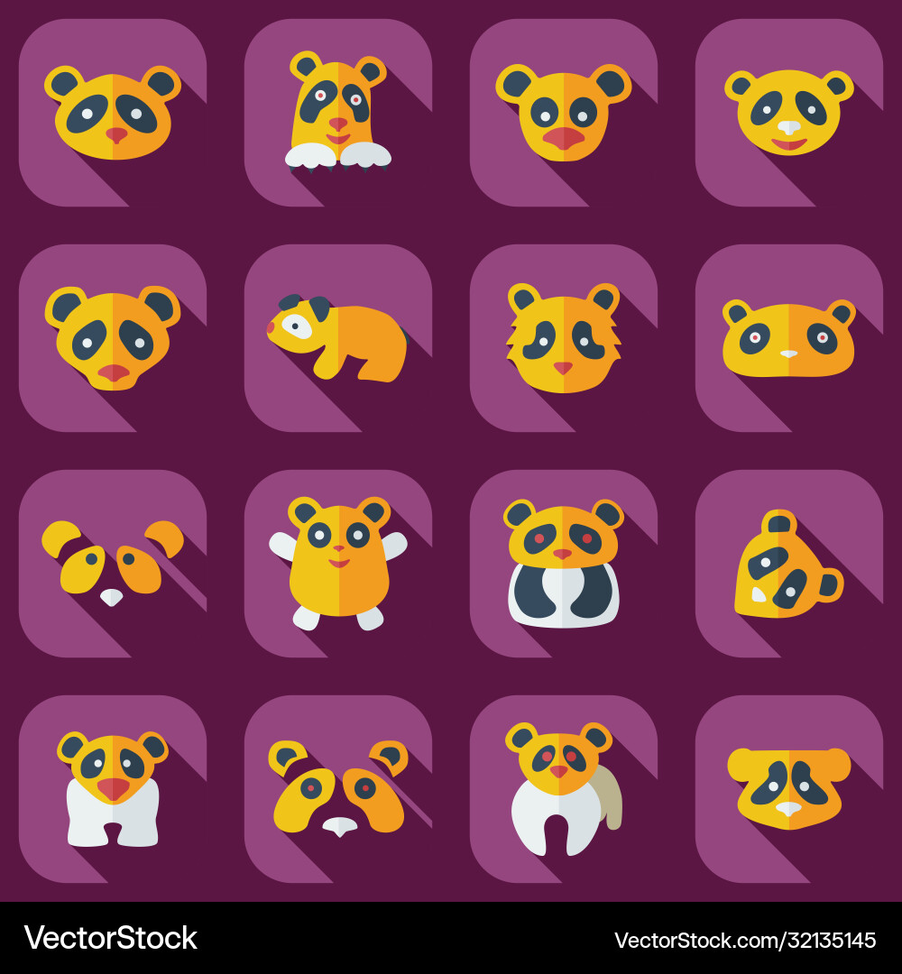 Flat concept set modern design with shadow pandas vector image
