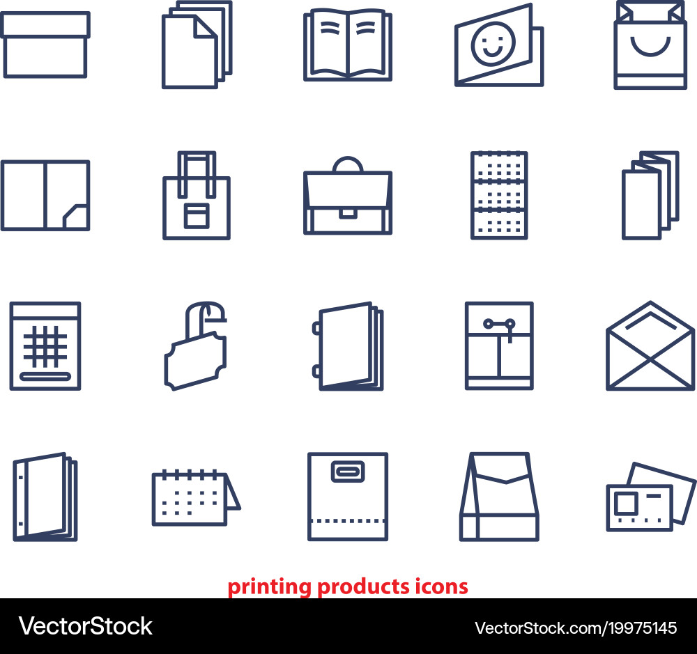Line icons of print design products from pamphlet vector image
