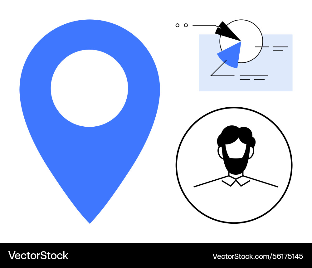 Location pin user avatar and analytics pie chart Location pin user avatar and analytics pie chart vector image
