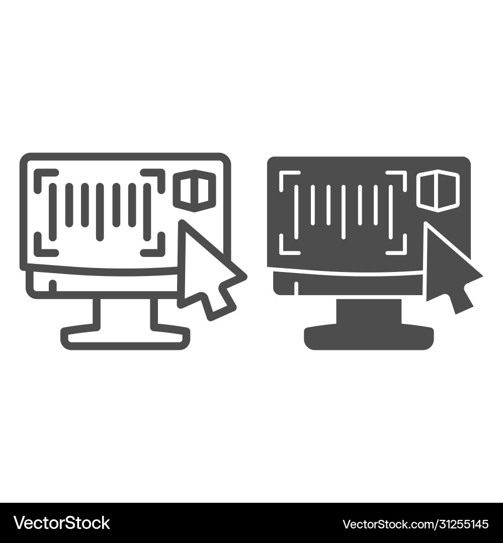 Monitor with barcode reader line and solid icon Monitor with barcode reader line and solid icon vector image