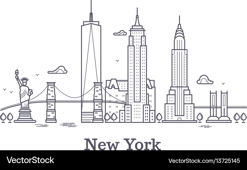 New york city outline skyline nyc line silhouette vector image