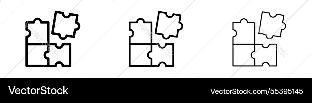 Puzzle icons in three different stroke lines Puzzle icons in three different stroke lines vector image
