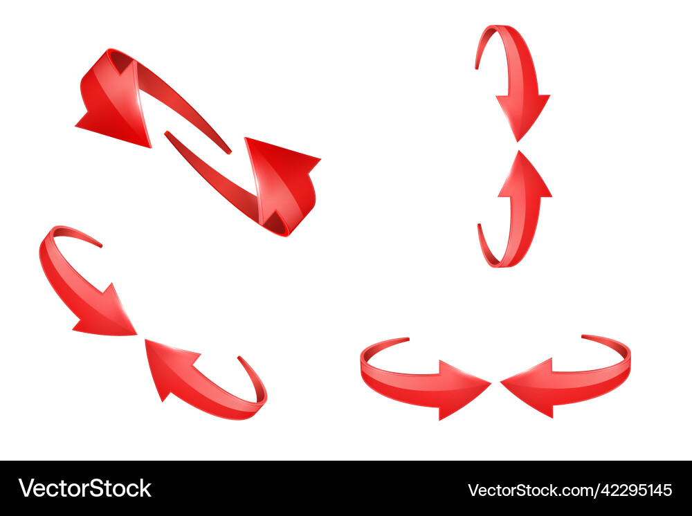 Red realistic 3d glossy arrows are moving towards Red realistic 3d glossy arrows are moving towards vector image