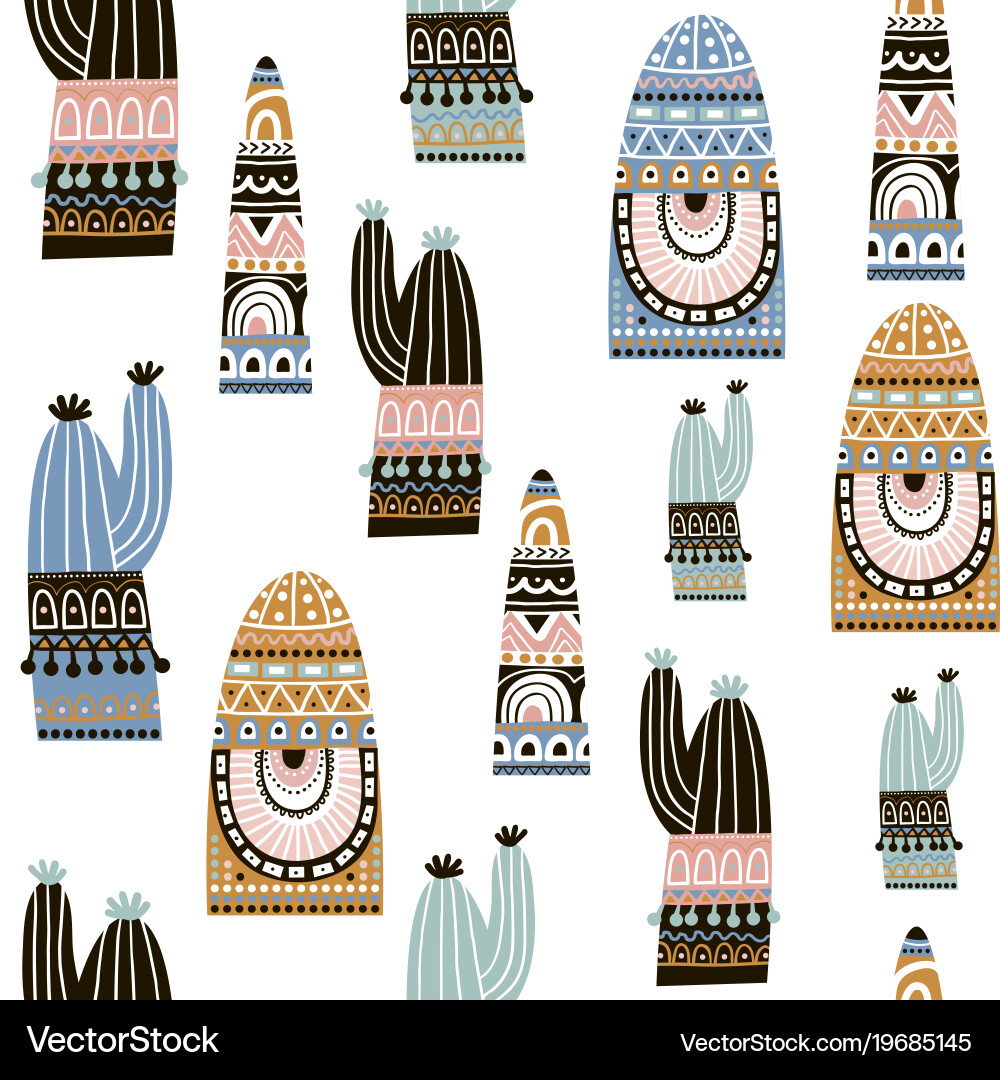 Seamless pattern with cactuse in tribal style vector image