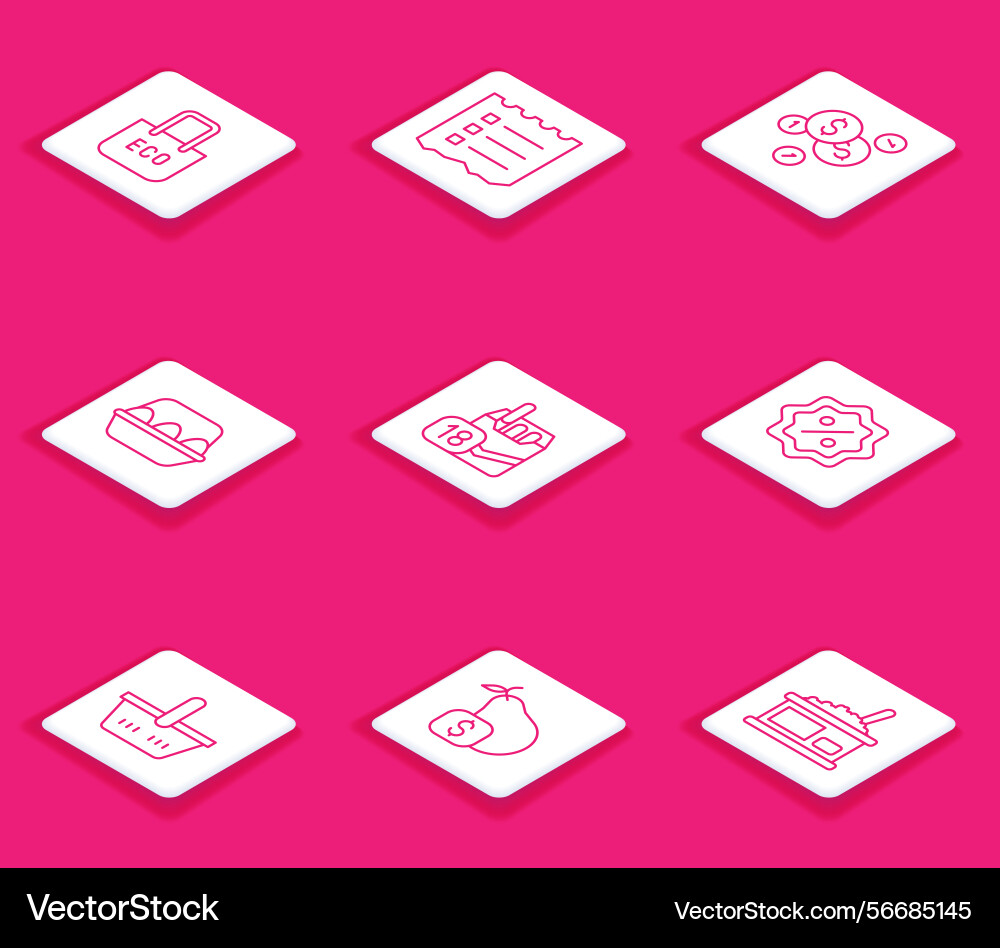 Set line shopping bag with recycle list coin Set line shopping bag with recycle list coin vector image