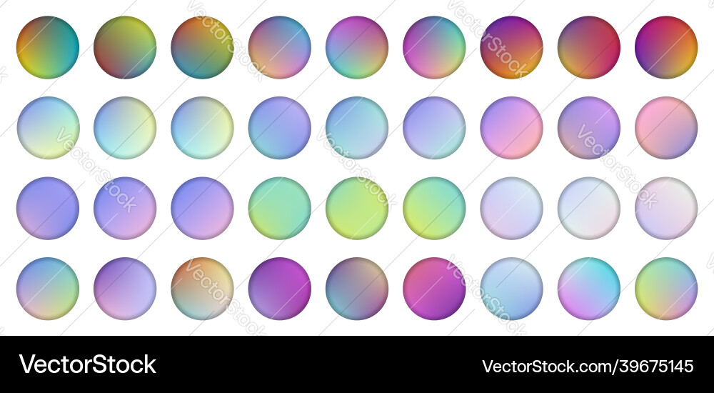 Set of rounded holographic gradient sphere button Set of rounded holographic gradient sphere button Vector Image