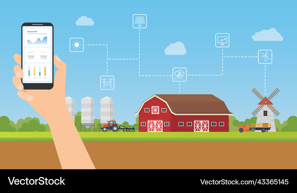 Smart farming data monitoring analyze via mobile Smart farming data monitoring analyze via mobile Vector Image
