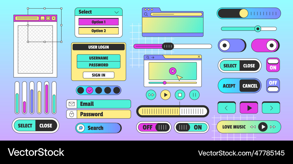 Vaporwave pc desktop with user interface elements vector image