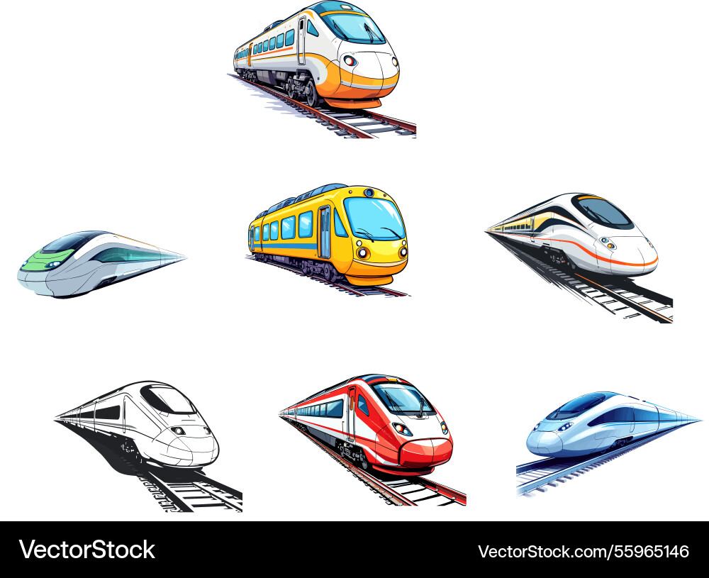 Ai-generated high speed trains running on railway vector image