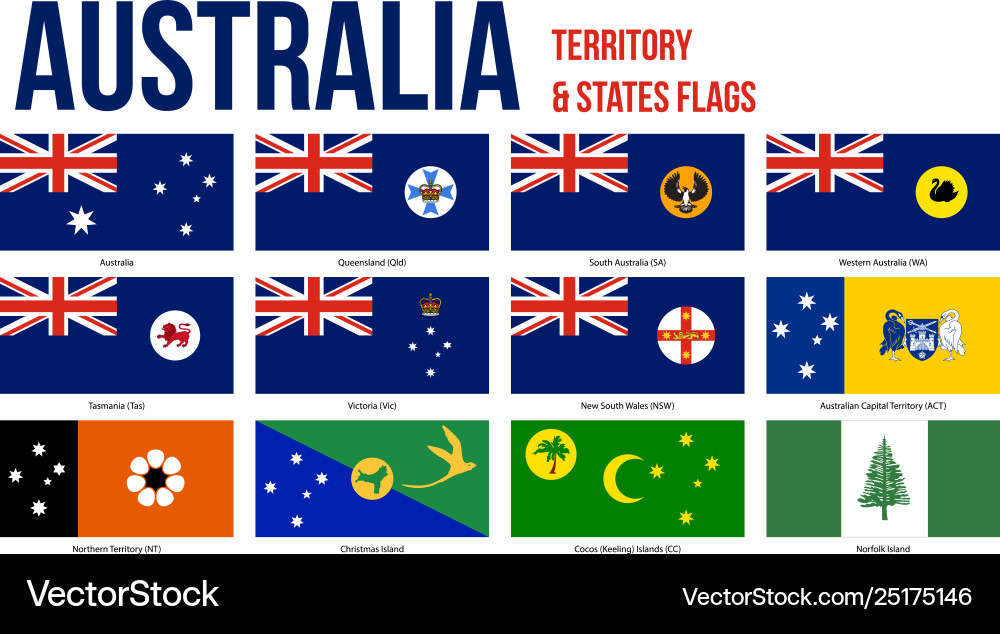 Australia all states and territory flags on white Australia all states and territory flags on white vector image