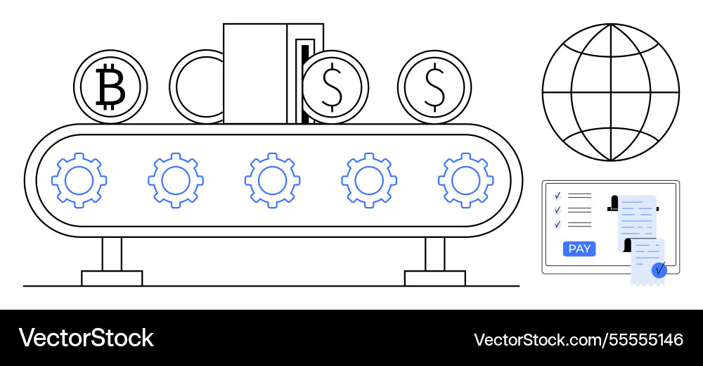 Automated financial transactions featuring bitcoin Automated financial transactions featuring bitcoin vector image