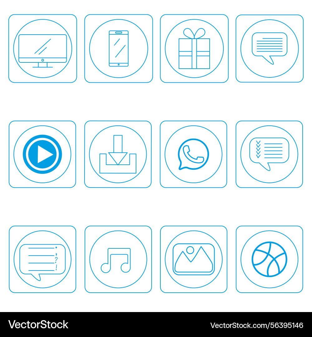 Blue line icons minimal buttons interface symbol Blue line icons minimal buttons interface symbol vector image