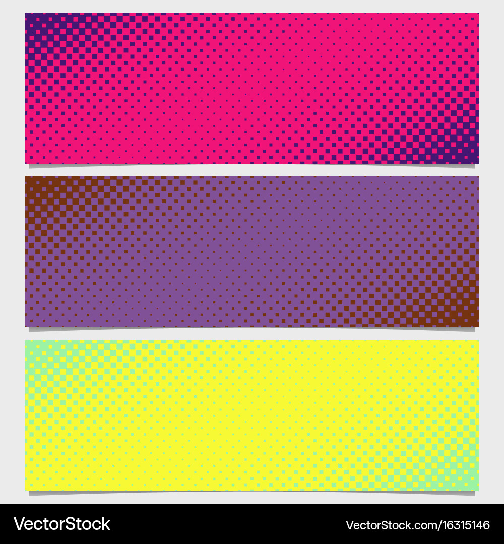 Halftone square pattern horizontal banner set vector image