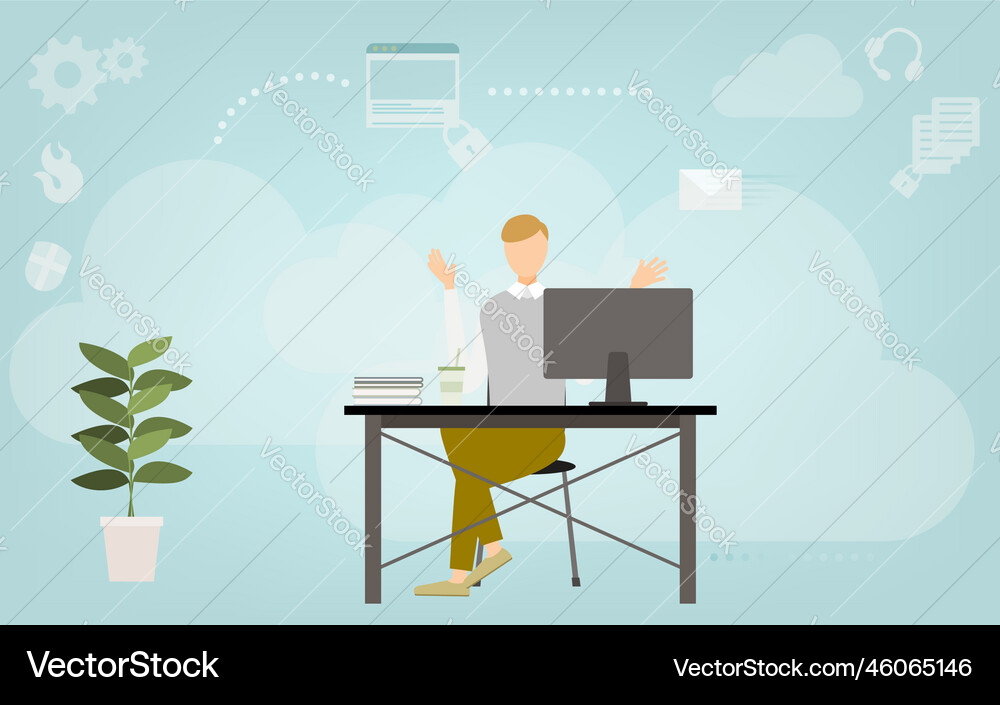 Image of a man working from home using cloud Image of a man working from home using cloud Vector Image