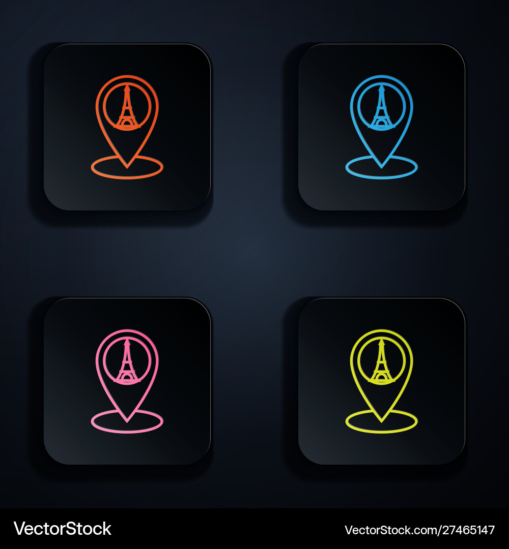 Color neon line map pointer with eiffel tower icon vector image
