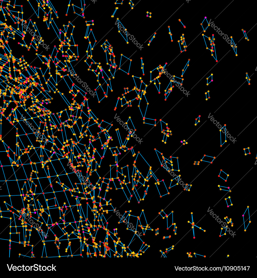 Exploded grid made of connected dots vector image