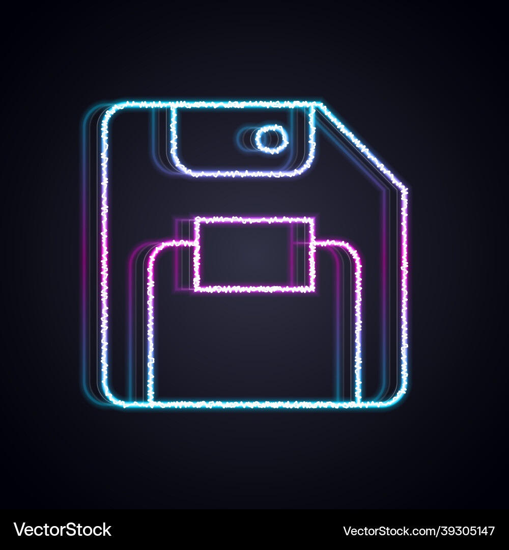 Glowing neon line floppy disk for computer data vector image