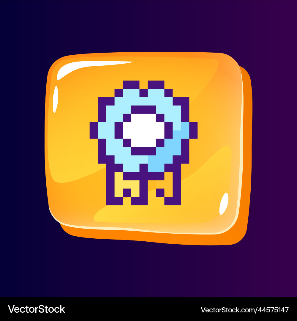 Medal glossy ui button with pixelated color icon vector image