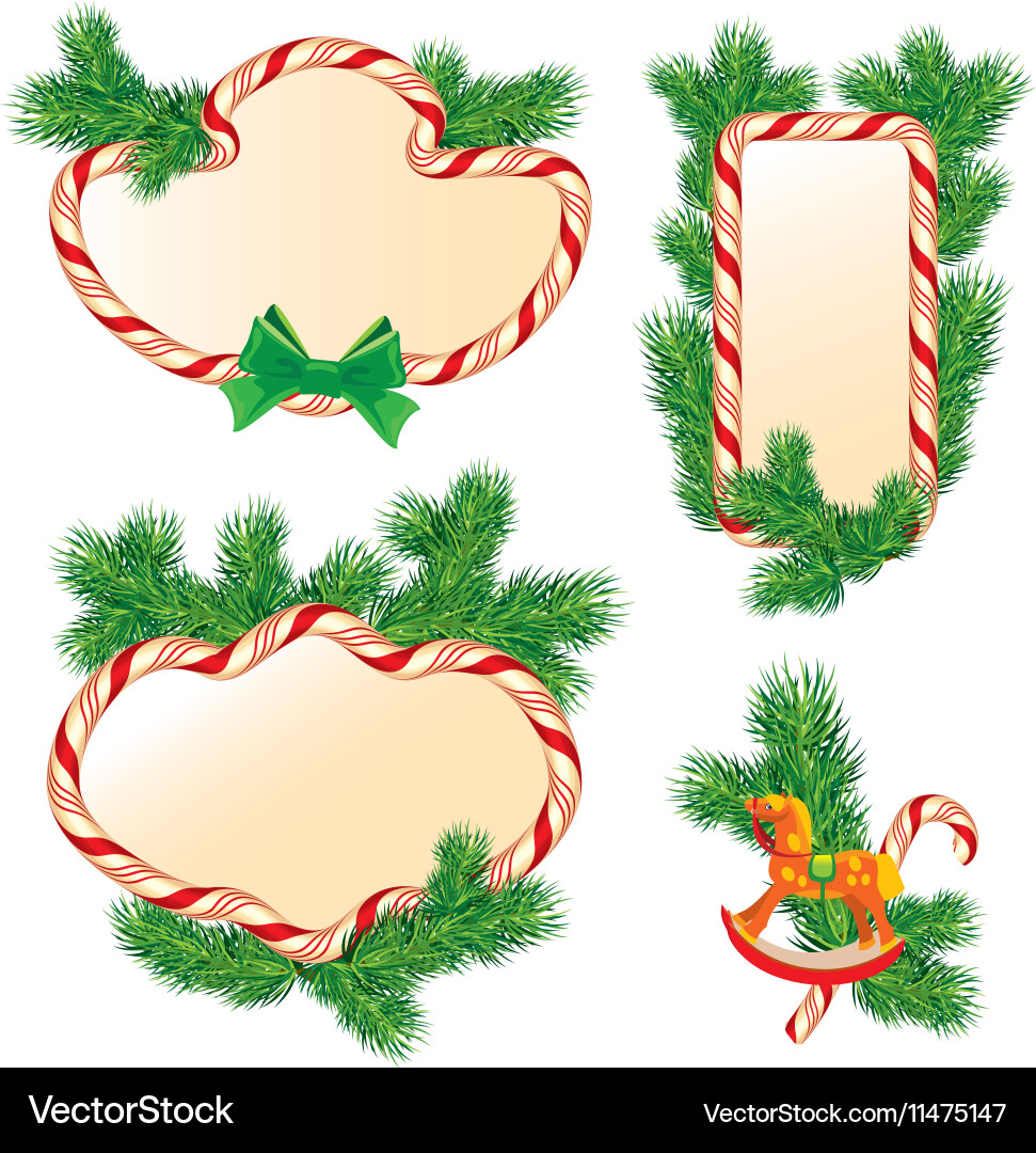 Set of fir-tree branches candy frames and borders Vector Image