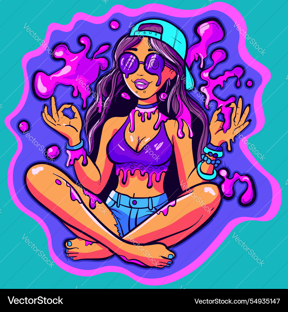 Trippy acid girl surrounded by pink liquid Trippy acid girl surrounded by pink liquid vector image