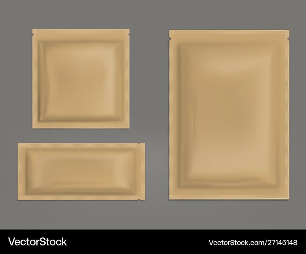 Blank brown sealed sachets realistic set Blank brown sealed sachets realistic set vector image
