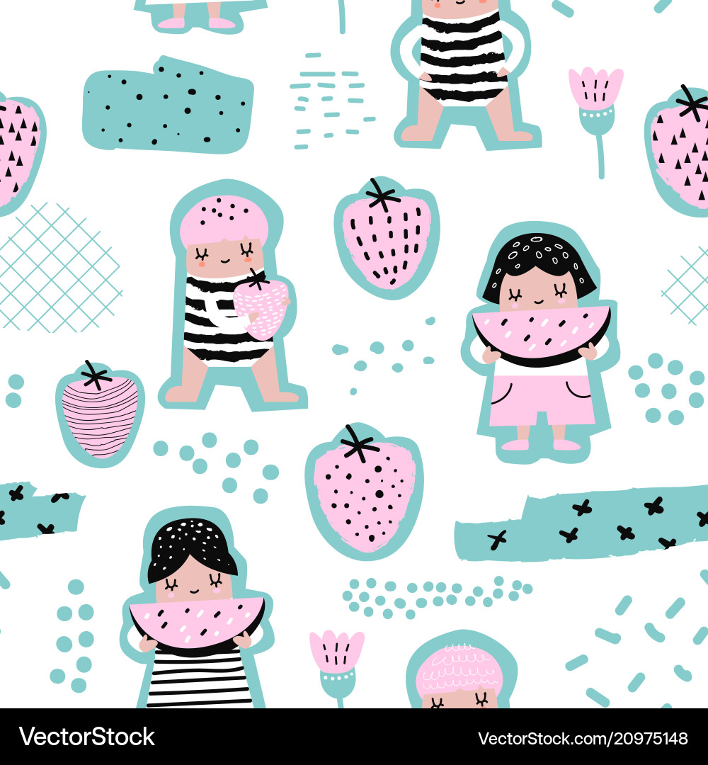 Childish seamless pattern with girls fruits Vector Image