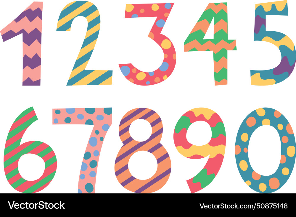 Colorful fun numbers with abstract pattern Vector Image