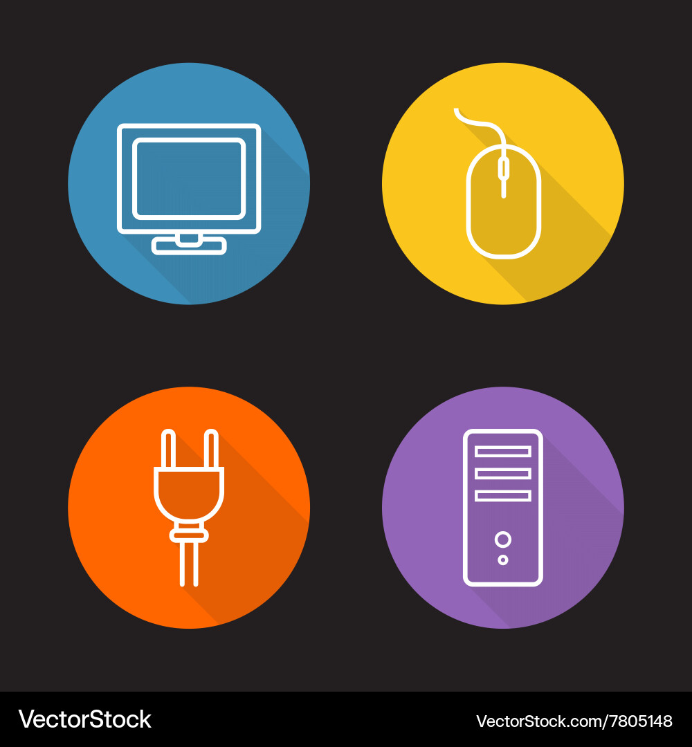 Computer electronics flat linear icons set vector image