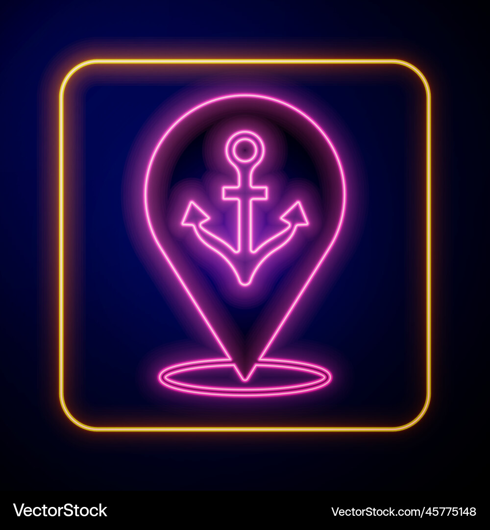 Glowing neon map pointer with anchor icon Vector Image