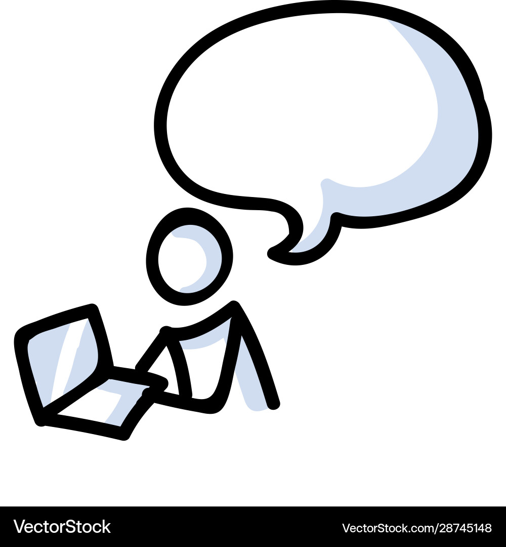 Hand drawn stick figure using laptop computer Hand drawn stick figure using laptop computer Vector Image