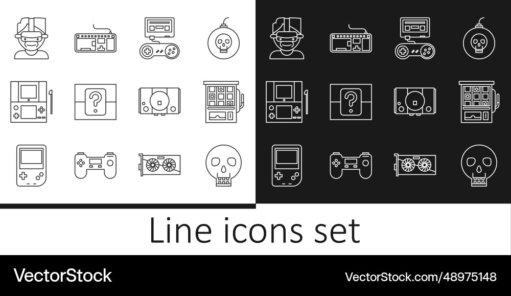 Set line skull slot machine game console Vector Image