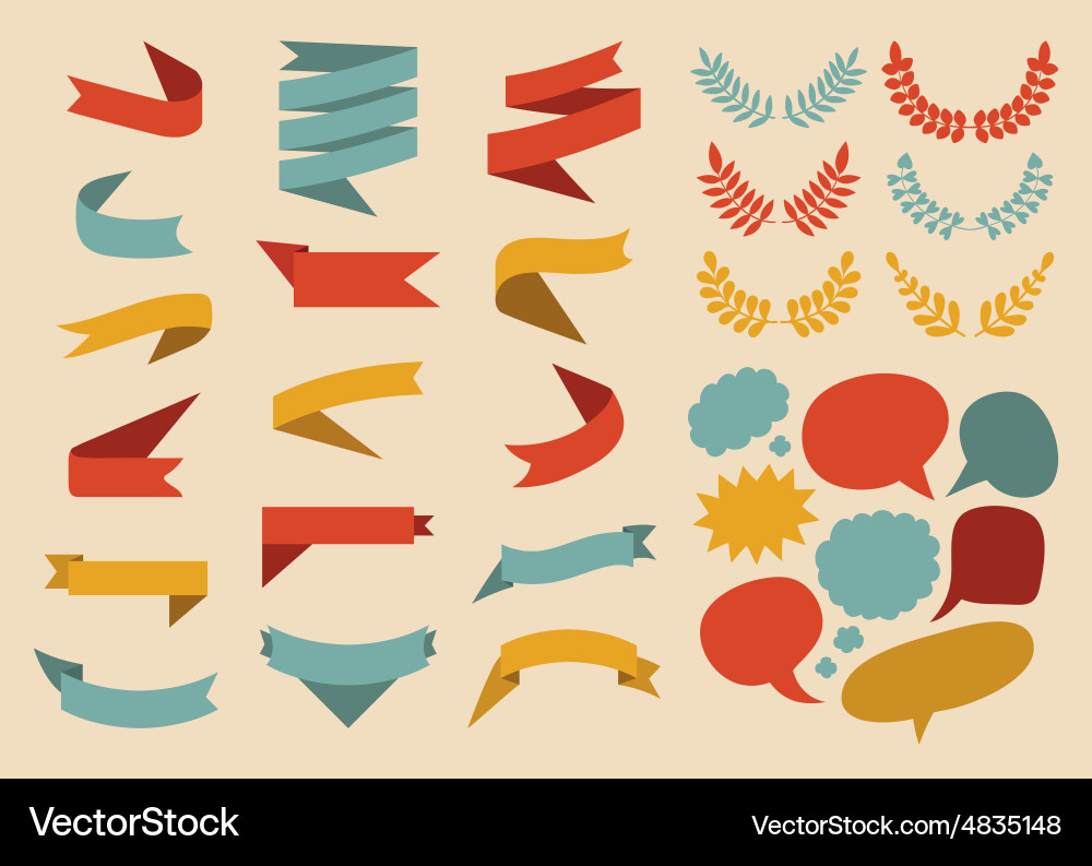 Set of ribbons and design elements vector image