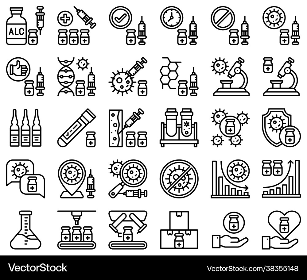 Vaccine development related line icon set 2 vector image