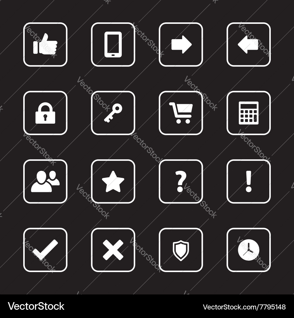 White flat icon set 2 with rounded rectangle frame Vector Image