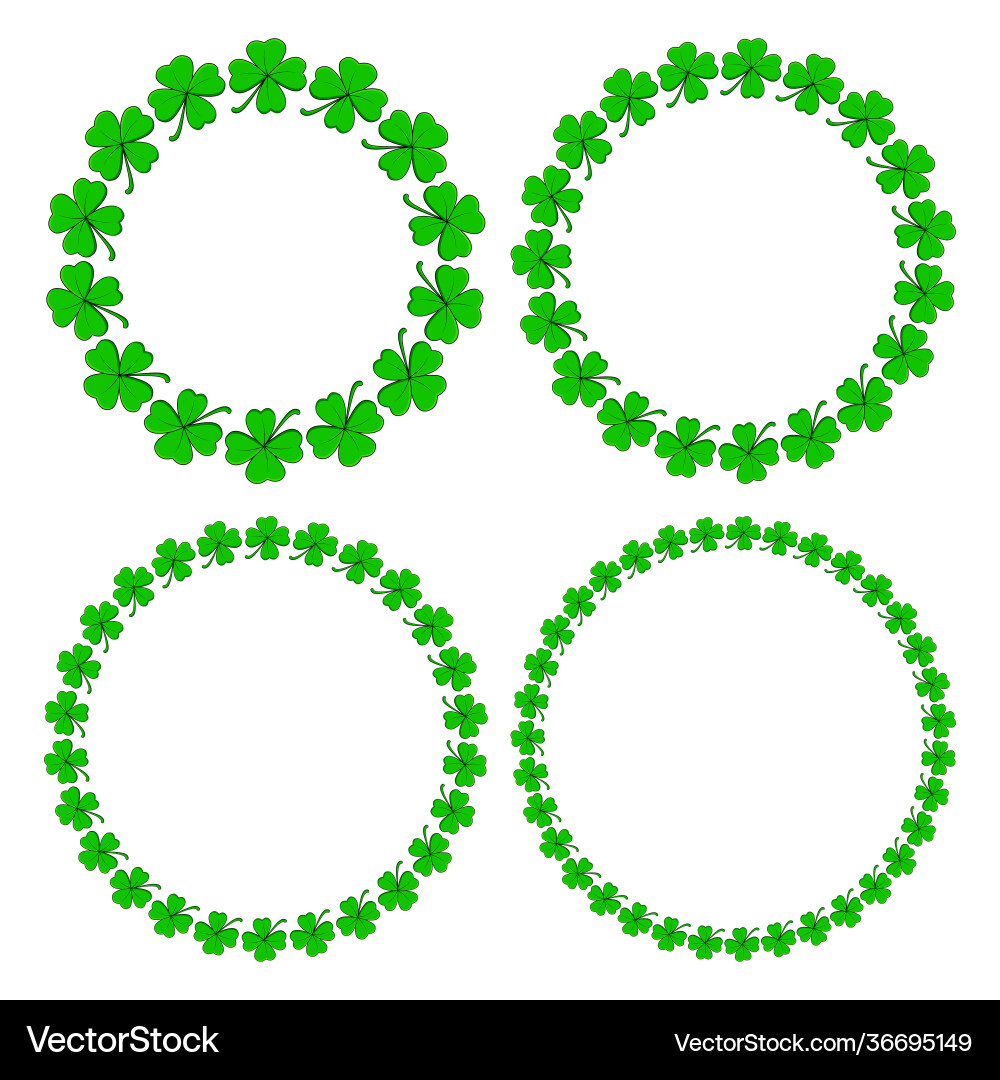 Clover circle frame set shamrock four leaf border Vector Image