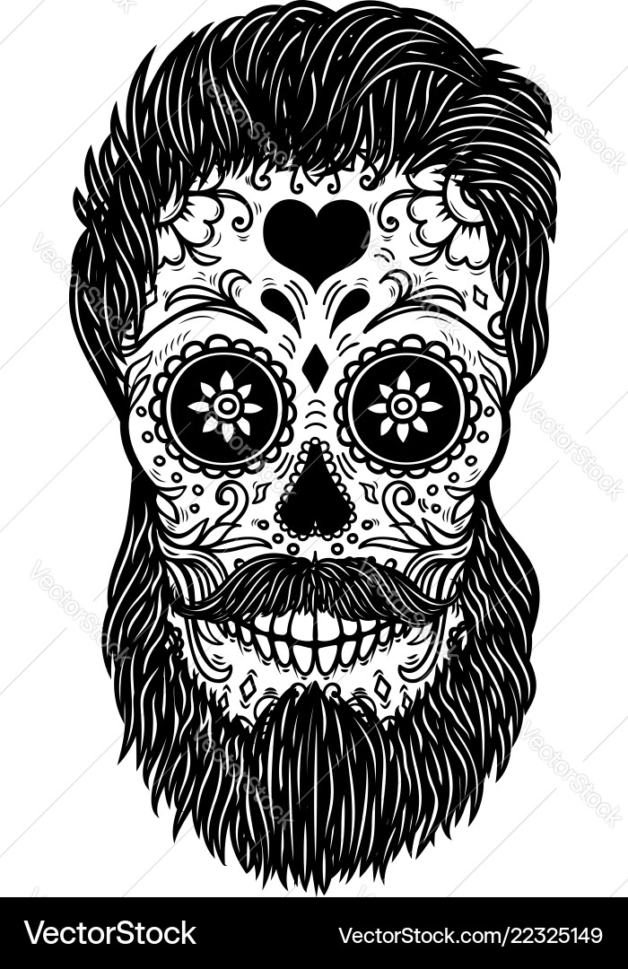 Detailed Bearded Sugar Skull Vector Image
