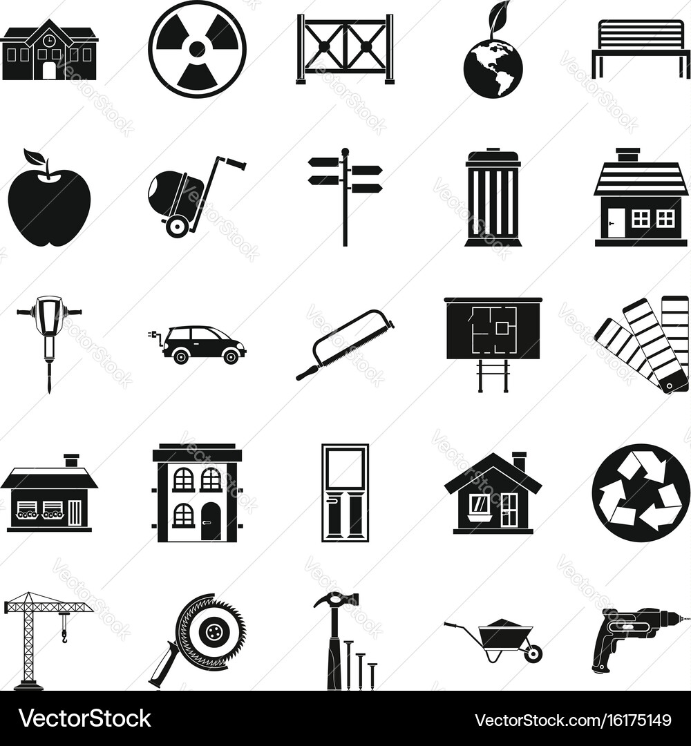 Earthwork icons set simple style Royalty Free Vector Image