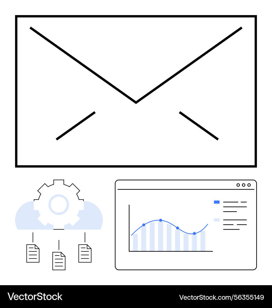 Email marketing workflow with cloud data Email marketing workflow with cloud data vector image